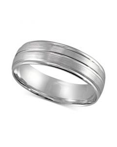 Men's Textured Beveled Edge Wedding Band in 14k White Gold