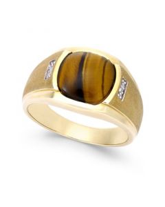 Men's Tiger Eye (10mm) and Diamond Accent Ring in 10k Gold