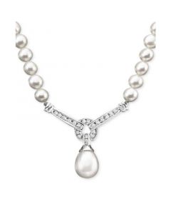 14k White Gold Necklace, Cultured Freshwater Pearl and Diamond (1/3 ct. t.w.) Necklace