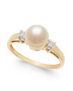 Cultured Freshwater Pearl & Diamond (1/10 ct. t.w.) Ring in 14k Gold