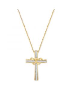 Diamond Double Heart Cross Pendant Necklace (1/10 ct. t.w.) in 14k Gold-Plated Sterling Silver