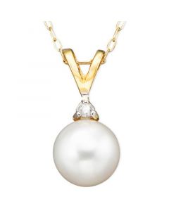 Pearl Cultured Freshwater Pearl (6-1/2mm) and Diamond Accent Pendant Necklace in 14k Gold