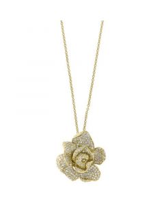 Pavé Rose by EFFY® Diamond Flower Pendant Necklace in 14k Yellow Gold (1 1/3 ct. t.w.)