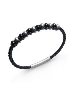 Men's Stainless Steel Multi-Bead Leather Bracelet