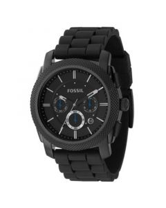 Men's Chronograph Machine Black Silicone Strap Watch 45mm