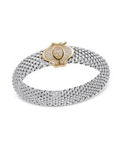 Diamond Dew Drop Popcorn Mesh Bracelet (1/2 ct. t.w.) in Sterling Silver and 14k Plated Gold