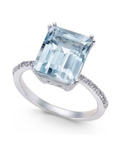 EFFY® Aquarius Aquamarine (3-3/4 ct. t.w.) and Diamond (1/6 ct. t.w.) Ring in 14k White Gold