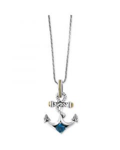 EFFY® Balissima Blue Topaz Anchor Pendant Necklace (7/8 ct. t.w.) in Sterling Silver and 18k Gold