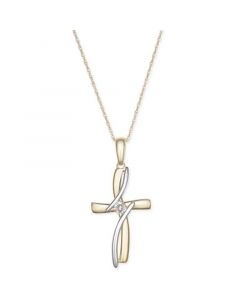 Diamond Accent Cross Pendant Necklace in 10k Yellow and White Gold