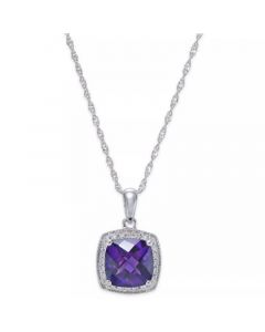 Amethyst (1-1/5 ct. t.w.) and Diamond (1/10 ct. t.w.) Pendant Necklace in 14k White Gold (Also in Blue Topaz)