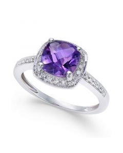 Amethyst (1-1/5 ct. t.w.) and Diamond (1/10 ct. t.w.) Ring in 14k White Gold