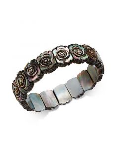 Black Mother-of-Pearl Rose Carved Stretch Bracelet