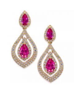 Ruby (1-1/2 ct. t.w.) & Diamond (3/4 ct. t.w.) Drop Earrings in 14k Gold (Also available in Emerald)