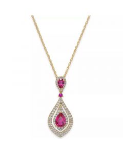 Sapphire (1-1/4 ct. t.w.) and Diamond (1/2 ct. t.w.) Pendant Necklace in 14k Gold (Also available in Ruby and Emerald)