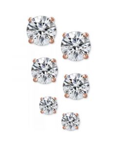 3-Pc. Cubic Zirconia Sterling Silver Stud Earrings in 18k Rose Gold-Plated, 18k Gold-Plated and Sterling Silver, Created for Macy's