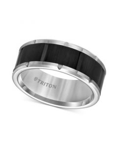 Men's Comfort Fit Band in Black and White Tungsten Carbide