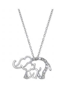 Diamond Elephant and Baby Pendant Necklace (1/10 ct. t.w.) in Sterling Silver