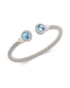 Blue Topaz (4-1/2 ct. t.w.) & Diamond (1/3 ct. t.w.) Mesh Cuff Bracelet in Sterling Silver