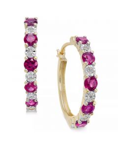 Emerald (3/4 ct. t.w.) and Diamond Accent Hoop Earrings in 14k Gold (Also Sapphire and Ruby)