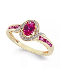 Ruby (5/8 ct. t.w.) & Diamond (1/10 ct. t.w.) Ring in 14k Gold (Also in Sapphire & Ruby)