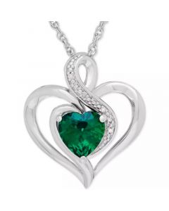 Birthstone Gemstone & Diamond Accent Heart Pendant Necklace in Sterling Silver