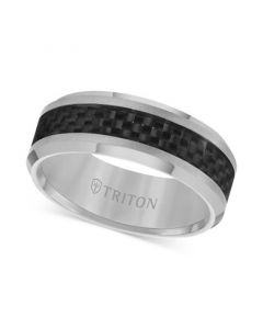 Men's Tungsten Carbide Ring, Black Carbon Fiber Stripe Wedding Band