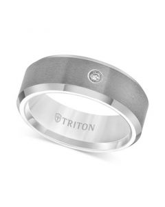 Men's Tungsten Carbide Ring, Single Diamond Accent Wedding Band