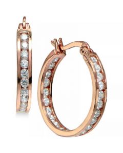 Small Cubic Zirconia Inside Out Hoop Earrings in Sterling Silver, 0.75", Created for Macy's