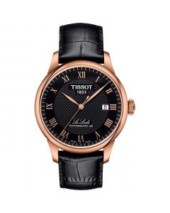 Men's Swiss Le Locle Black Leather Strap Watch 40mm