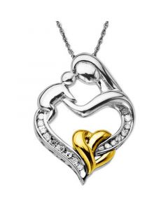 Mother and Infant Diamond Pendant Necklace in 14k Gold and Sterling Silver (1/10 ct. t.w.)