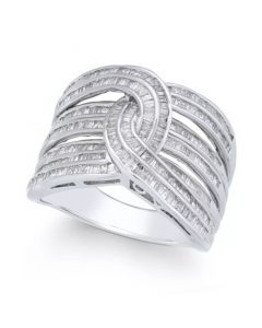 Diamond Baguette Interwoven Statement Ring (1 ct. t.w.) in Sterling Silver (Also available in gold-plated silver)