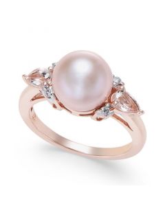 Pink Cultured Freshwater Pearl (9mm), Morganite (3/8 ct. t.w.) and Diamond Accent Ring in 14k Rose Gold