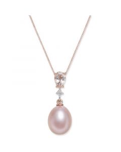 Pink Cultured Freshwater Pearl (8-1/2mm), Morganite (3/8 ct. t.w.) and Diamond Accent Pendant Necklace in 14k Rose Gold