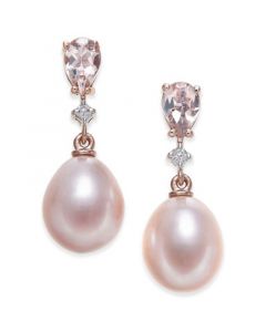 Pink Cultured Freshwater Pearl (8-1/2mm), Morganite (3/4 ct. t.w.) and Diamond Accent Drop Earrings in 14k Rose Gold