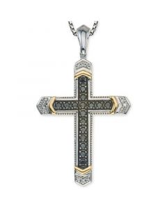 Men's Diamond Cross Pendant Necklace (1/4 ct. t.w.) in Sterling Silver and 10k Gold