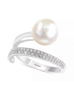 EFFY® Cultured Freshwater Pearl (10mm) and Diamond (1/5 ct. t.w.) Ring in 14k White Gold and Yellow Gold