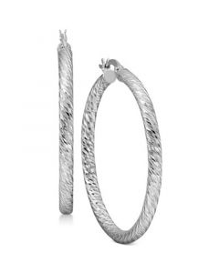 Textured Round Hoop Earrings in Sterling Silver