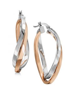 Two-Tone Twisted Hoop Earrings in Sterling Silver and 18k Rose Gold Plating