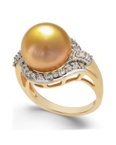 Cultured Golden South Sea Pearl (12mm) and Diamond (5/8 ct. t.w.) Ring in 14k Gold