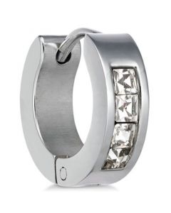 Men's Stainless Steel Cubic Zirconia Huggie Hoop Earring