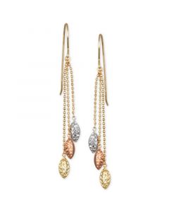 Tri-Color Beaded Chain Drop Earrings in 10k Gold, White Gold & Rose Gold