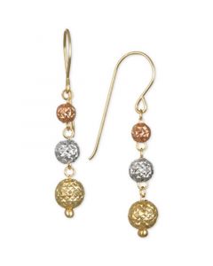 Tri-Color Textured Ball Triple Drop Earrings in 10k Yellow, White and Rose Gold