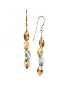 Tri-Color Swiss-Cut Drop Earrings in 10k Yellow, White and Rose Gold