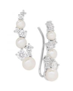 Cultured Freshwater Pearl (3-1/2 - 5-1/2mm) & Cubic Zirconia Ear Climbers in Sterling Silver, Created for Macy's