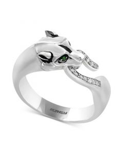 Signature by EFFY® Diamond (1/10 ct. t.w.) & Tsavorite Accent Panther Ring in Sterling Silver