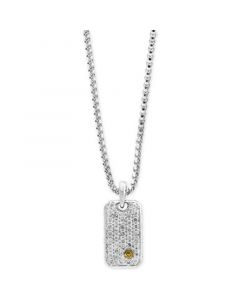 Men's White Sapphire Cluster Dog Tag Pendant Necklace (1-3/8 ct. t.w.) in Sterling Silver & 18k Gold