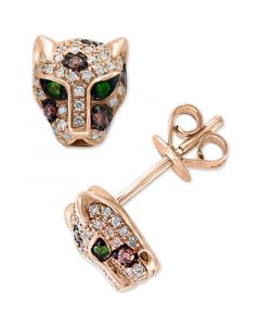 Signature by EFFY® Diamond (1/3 ct. t.w.) & Tsavorite Accent Panther Stud Earrings in 14k Rose Gold