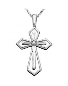 14k White or Yellow Gold Pendant, Diamond Accent Cross