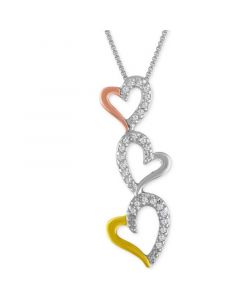 Diamond Tri-Color Triple Heart Pendant Necklace (1/10 ct. t.w.)