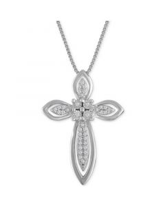 Diamond Fancy Cross Pendant Necklace (1/10 ct. t.w.) in Sterling Silver